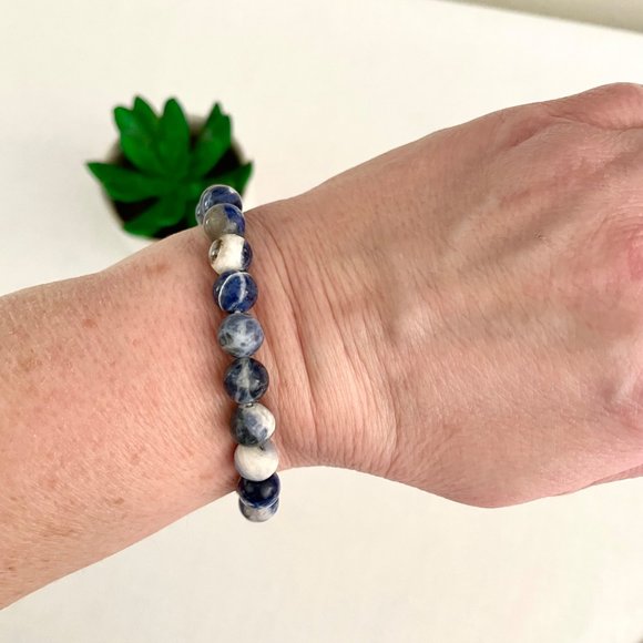 Natural Blue Soladite 8mm Bead Stretch Bracelet for Men or Women One Size New - Picture 3 of 9
